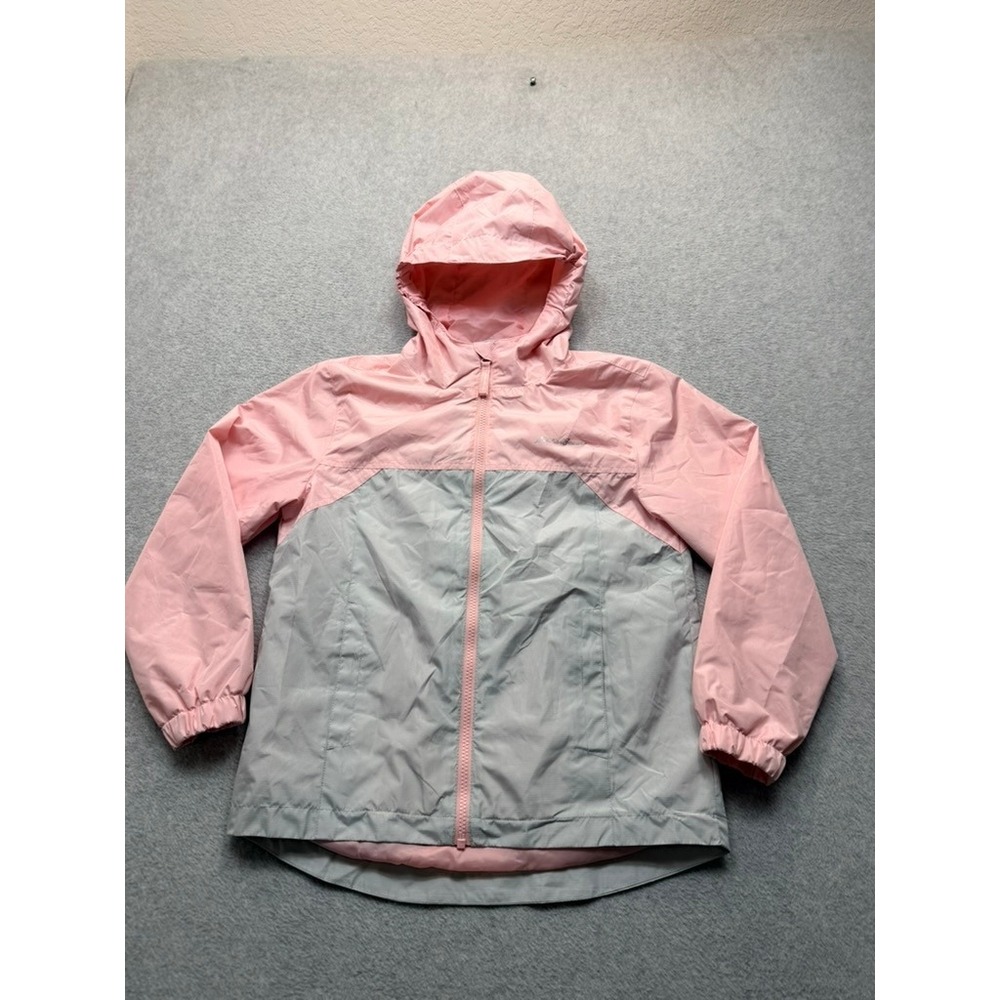 Eddie Bauer Switchback II Jacket Girls M 10/12 Pink Grey Hooded Windbreaker